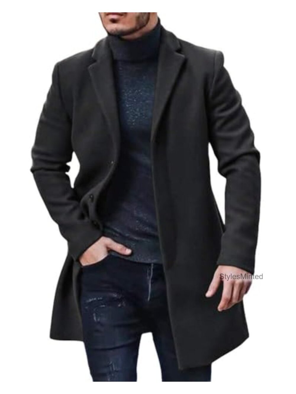 Men's Trench Coat Pea Coat Winter Business Long Jacket Overcoat